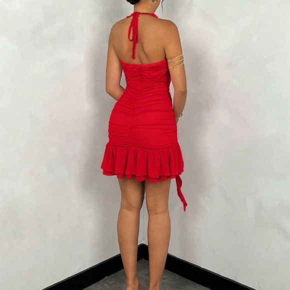 Red Ruffled halter Dress - Picture 2 of 2